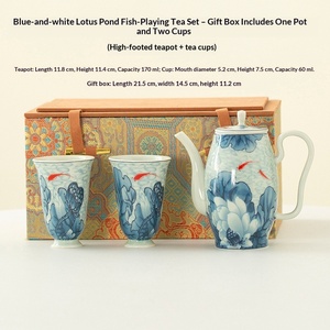 Juego de Té Kung Fu, Tetera y Taza, Regalo, Azul con Diseño Floral, Tetera de Cerámica Retro, en Caja de Regalo - Product Image 6