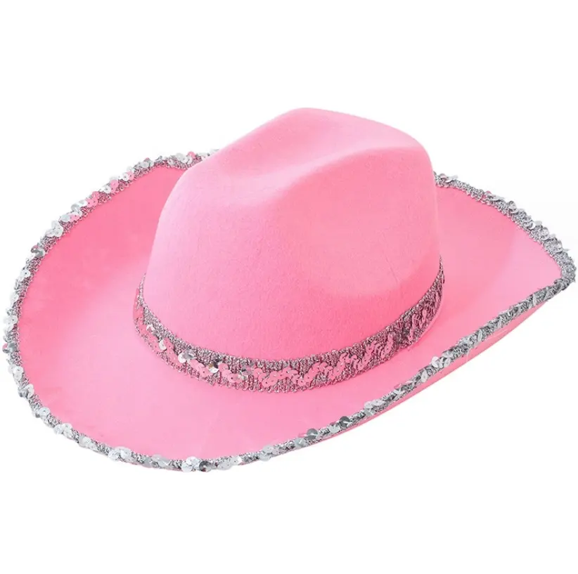 Groothandel Volwassenen Roze Vilt Cowgirl Hoeden Western Style Festival Kostuum Party Hoeden Dames Pailletten Cowboy Hoeden Voor Unisex