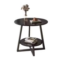 Table d'appoint d'angle moderne et portable à 2 niveaux, étagères rondes en bois, table basse de salon avec pieds en métal