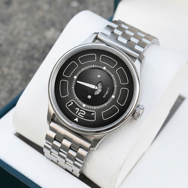 OEM Watch Customized Logo Spaceship Design Domed Glass Miyota 8215 Modified Rotating Automatic Wandering Mechanical Watch