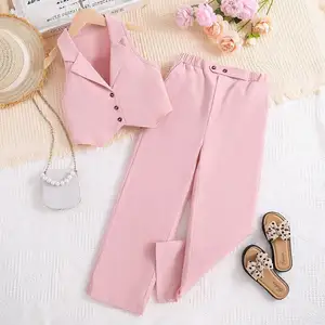 2023 toddler girls candy color sleeveless tops+trousers casual children two piece summer teenage girls clothing