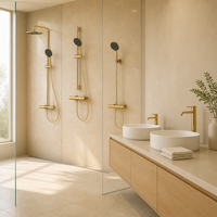 Ensemble de douche de luxe en laiton brossé doré avec robinet mitigeur monocommande eau chaude et froide pour projets hôteliers et villas