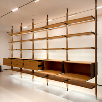 Étagères à livres, bibliothèques, style moderne minimaliste, luxe, modulaires, personnalisées, en métal et aluminium, avec système de poteaux lumineux pour salon, chambre à coucher