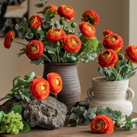 F-R01127 bunga Botan kecil 2 kepala, bunga Peony sutra buatan sentuhan asli untuk dekorasi pesta rumah pernikahan bunga Ranunculus