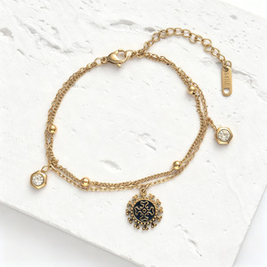 Bracelet en or 18 carats plaqué or pour femmes, en acier inoxydable, avec perles en strass, cœur rouge, résistant au ternissement, bijoux tendance - Product Image 2
