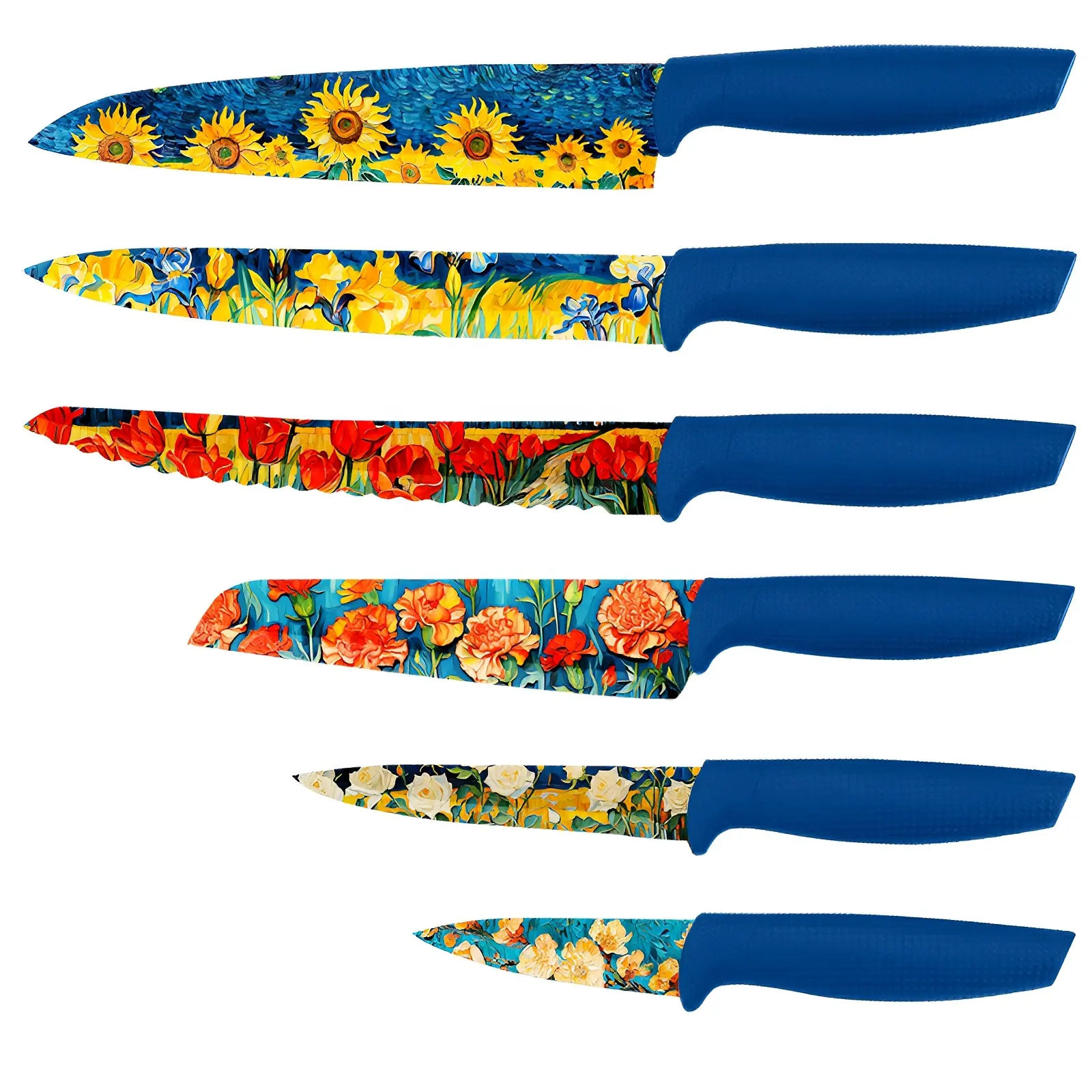 TOALLWIN kitchen knife messer set cuchillos de cocina flowers pattern kitchen knives 3Cr13 stainless steel kitchen knife set