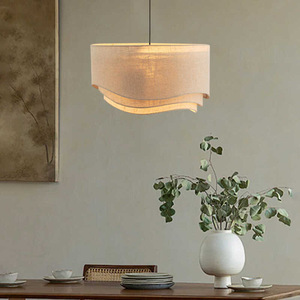 Japanese Wabi Sabi Linen Chandelier Round E27 Led <b>Light</b> For <b>Dining</b> Living Room Bedroom Study Tea Room - Product Image 5