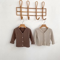 Cárdigan Minimalista Estilo Old Money para Bebé, 100% Algodón, Cuello en V con Canalé Ancho, Suéter Infantil, Conjuntos Personalizados de Boutique
