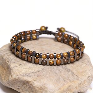 Bracelet en pierre naturelle tissée double couche, œil <span class=keywords><strong>de</strong></span> <span class=keywords><strong>tigre</strong></span> multicolore, bijoux bohèmes en <span class=keywords><strong>hématite</strong></span> - Product Image 4