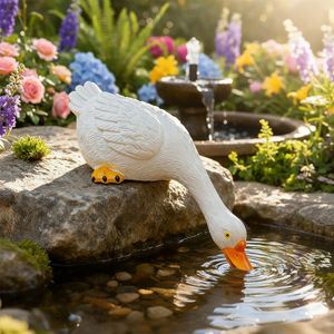 Figura de Ganso Blanco Inspirada en la Textura de la Resina, Pintada a Mano, Diseño Acuático, Feng Shui, Decoración para Jardín, Festividades - Product Image 1