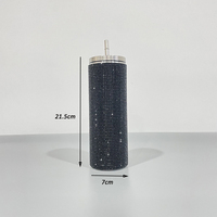Bouteille d'eau thermique 20oz Rhinestone Bling en acier inoxydable noir Gobelet à paillettes en diamant