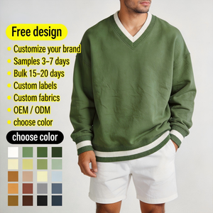 Felpa con Scollo a V Stile College per <span class=keywords><strong>Uomo</strong></span> e Donna, 380G Puro Cotone, Design Boxy Corto e Largo, Stile Old Money con Blocchi di Colore, T-shirt Lavorata a Maglia - Product Image 1