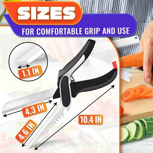 Ciseaux <span class=keywords><strong>de</strong></span> cuisine 2 en 1 pour aliments, acier inoxydable, 9,5 pouces, couteau à tomates, hache les légumes, les fruits, le fromage, la viande en quelques secondes - Product Image 2
