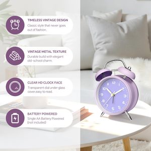 Réveil sonore en métal à quartz de 4,5 pouces avec deux cloches pour les gros dormeurs, silencieux, pour bureau et table de chevet, fonctionne sur piles, pour adolescents et seniors, certifié CE - Product Image 4