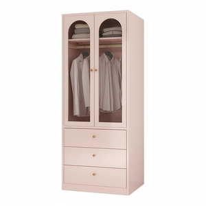 خزانة ملابس عصرية فاخرة من الفولاذ المدرفل على البارد، خيارات ألوان قابلة للتخصيص لغرفة النوم الوردية، المزيد من التخصيص - Product Image 1