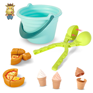 Ensemble de jouets de plage pour enfants, 10 pièces, seau à sable, moule à boules de neige, moule à pizza, moule à crème glacée, jouet d'été pour la plage, vente en gros - Product Image 2