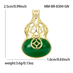 Gourd Brooch Pin with Openwork and Green Inset for Women <strong>Jacket</strong> Lapel, 25mm, Gold Green - Product Image 4