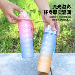 Botella de agua recargable de 500 ml con tapa a presión de color degradado, taza para beber para estudiantes, uso en exteriores - Product Image 3