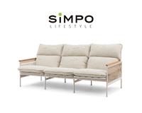 SIMPOLIFESTYLE Premium Outdoor-Möbel OLIVIA Aluminium Teak Stoff Wasserdichtes 3-Sitzer Sofa-Set für Garten Wohnzimmer Park