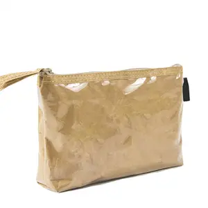 Custom Green Washable Tyvek Kraft Paper Cosmetic Makeup Travel Bag