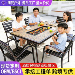 Ensemble de jardin d'extérieur, table et chaises en aluminium moulé avec grill, 6 places, résistant aux intempéries, meubles de cour - Product Image 2