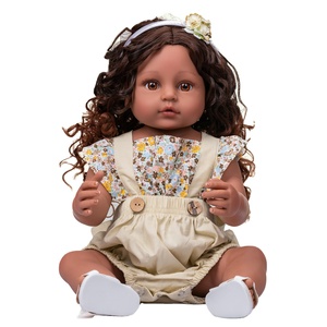 NPK 55cm Soft Full Body Silicona <span class=keywords><strong>Bebe</strong></span> <span class=keywords><strong>Reborn</strong></span> Toddler Baty Toy Piel <span class=keywords><strong>muy</strong></span> oscura Chica Muñeca Cabello Castaño - Product Image 1