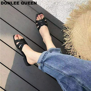Ladies Fashion PU Leather Gladiator Flat Sandals Arch <b>Support</b> Rubber Outsole Light Weight Summer Closed-<b>Toe</b> Women's sandals - Product Image 6