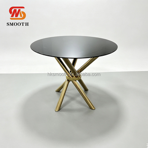 Pieds de table en or lisse, plateau noir, table ronde en métal et verre pour mariage, décoration de fête, table pour banquets et événements - Product Image 3