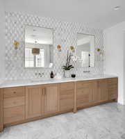 Meuble de salle de bain moderne en chêne massif, résistant à l'eau, durable, écologique, couleur personnalisée, avec vasque en céramique et miroir LED doux