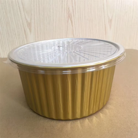 Boîte de préparation de repas chauds et froids en aluminium doré de 1700 ml, bol profond en aluminium avec couvercle en plastique