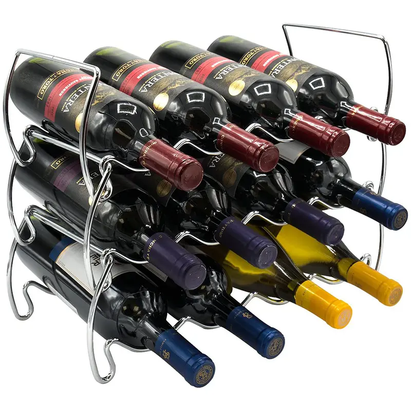3-Tier Stackable Wine Rack - Classic Style Wine Racks for Bottles Hold 12 Bottles Metal Shelf (Silver)