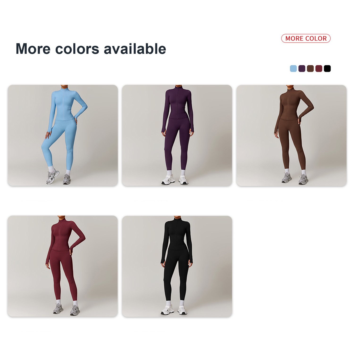 Custom Running Stand-Up Collar Zipper Long Sleeve Bra Shorts 5 Piece Suit High Waist Sports Leggings Women Gym Fitness Yoga Set