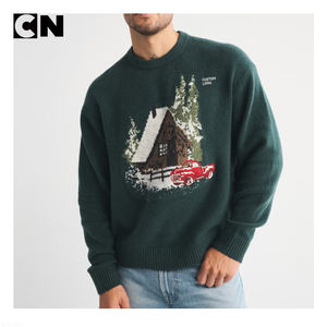 ผู้ผลิตเสื้อสเวตเตอร์ที่ได้รับการรับรอง GRS รับทำโลโก้ เสื้อสเวตเตอร์ผู้ชายผ้าฝ้ายผสมไนลอนทรงโอเวอร์ไซส์ พิมพ์ลายกราฟิก เสื้อสเวตเตอร์คริสต์มาสแบบถัก - Product Image 2