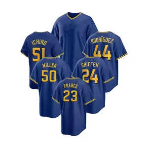 Genähtes Baseballtrikot Seattle City Blau 24 Griffey Jr. 44 Rodriguez 23 Frankreich 50 Miller 51 Ichiro 10 Kelenic