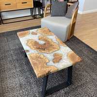 Tables en résine et en bois durables, qualité supérieure, bois massif combiné à de la résine pour une utilisation durable, design moderne unique, parfait