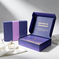 Boîte pliante en carton pour colis postaux, impression personnalisée, motif ciel étoilé violet et feuille d'or, emballage cadeau pour cosmétiques et expédition