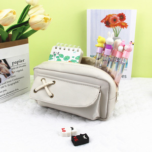 Pochette à crayons en toile écologique avec design en corde croisée, idéale pour le rangement des fournitures scolaires des étudiants soucieux de l'environnement - Product Image 4