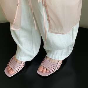 2026 French Elegant Woven Thin <b>Strap</b> Roman Sandals Women Square Open Toe Slim Mid Heel Genuine Leather Summer Dress Shoes - Product Image 3