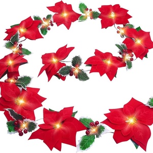 Shingel tali lampu bunga merah lampu kepingan salju Natal penjualan laris lampu Led bintang dan kepingan salju 3M salju salju lampu baterai Led dekorasi - Product Image 5