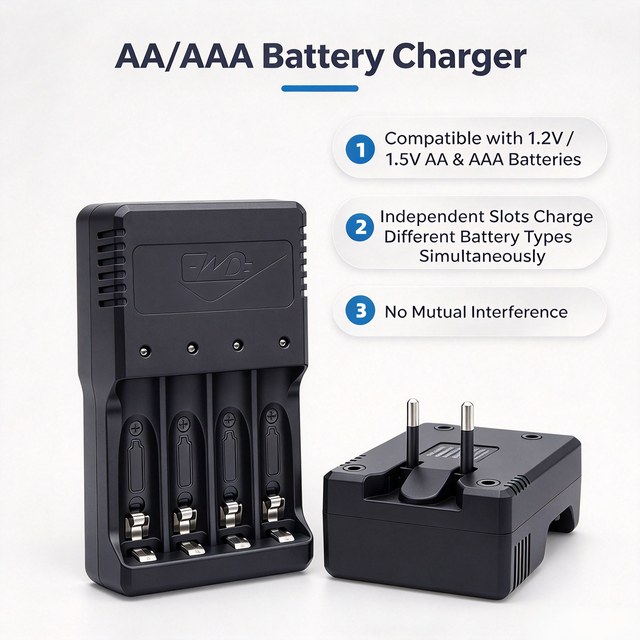 Wholesale Plug-In 4-Slot Smart NiMH Battery Charger Reverse Charge Protection CE Certified 1.2V/1.5V 800mA AA/AAA Batteries for