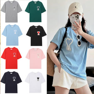 Camiseta Informal Holgada Unisex de Manga Corta con Bordado de Corazón Grande de Algodón Transpirable de Verano AMI CLAMS - Product Image 4