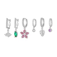 Ensemble de boucles d'oreilles pendantes tendance motif feuille d'abeille, fleurs en zircon colorées, bijoux en laiton en gros