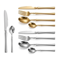 Ensemble de couverts de luxe en acier inoxydable 410 plaqué or, design taille haute, 5 pièces (couteau, fourchette, cuillère) pour mariage et restaurant
