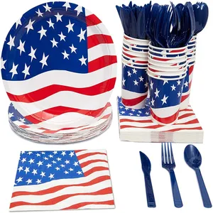 American Flag Party Decoration Includes Plates Napkins Cups and Cutlery Serve 16 Guests for Veterans Day 4th of July A3027