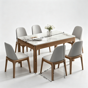 Italian Stone Slab Dining <b>Table</b> Chair Set Modern Design Solid <b>Wood</b> <b>Small</b>-sized Luxurious Rectangle Shape - Product Image 4