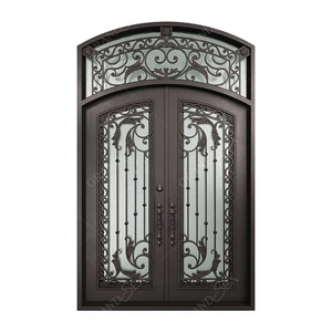 Nouvelle conception de porte d'entrée en fer forgé à double grille pour résidence, portes d'entrée de sécurité en fonte double pour l'extérieur - Product Image 5