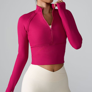 RUIQUWIN, abrigo deportivo nuevo con logotipo personalizado, camiseta de Yoga con media cremallera, ropa deportiva ajustada de manga larga ajustada y transpirable de secado rápido - Product Image 2