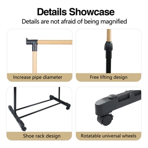 <span class=keywords><strong>Porte</strong></span>-vêtements multifonctionnel portable sur roulettes avec support réglable en hauteur pour l'affichage de la literie, des sacs et des manteaux - Product Image 2