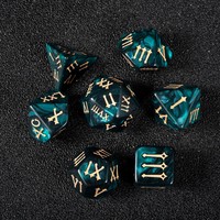 Lot de 7 dés polyédriques vintage en acrylique tourbillonnant avec chiffres romains, couleur Teal, pour DND, Pathfinder et soirées de jeux de société
