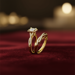 Set di Tre Anelli Classici in Rame Dorato con Diamante Taglio Asscher e Incastonatura a Castone per Gioielli da Sposa da Donna H522 - Product Image 2